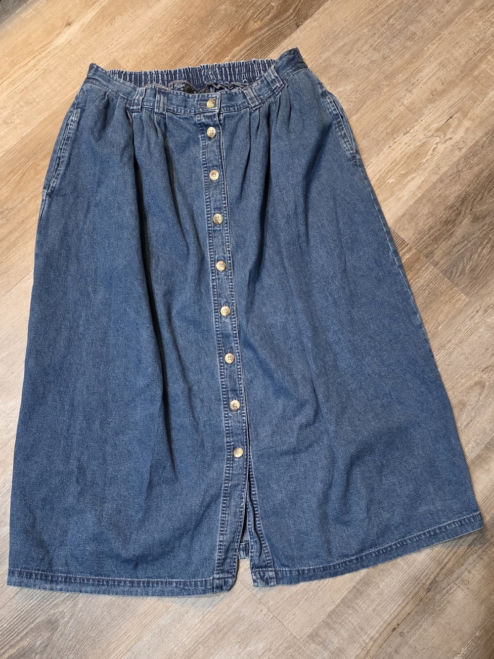 Vintage Blue Button-Front Denim Midi Skirt